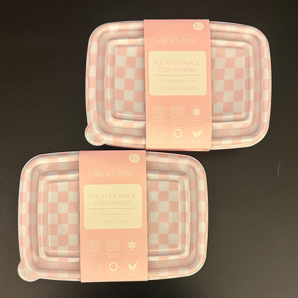 2 sets Pink Checked Food Storage Containers meal prep